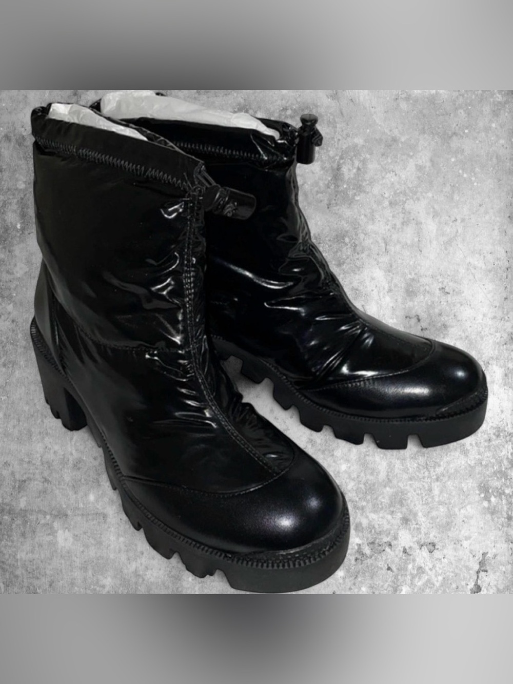 🆕 BNIB Schutz Joseane Nylon Shine Chunky Platform Black Boots Size 9
